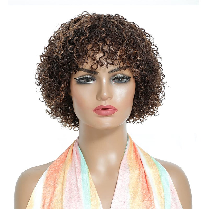 Short Human Hair Wigs for Black Women 150 Density Short Wigs for Middle Aged Women Machine Made Short Curly Wigs Human Hair Natural Color